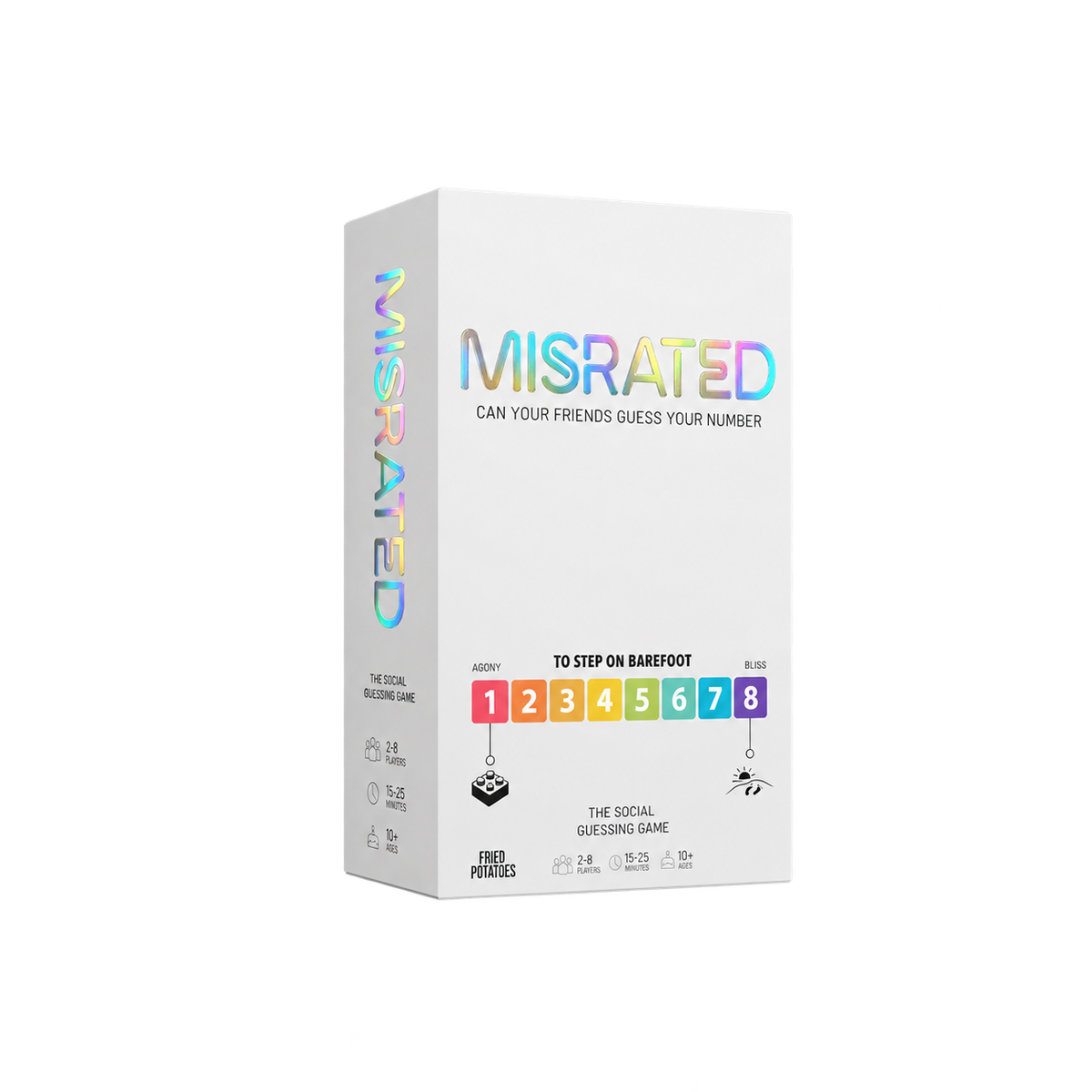 MISRATED front with holographic foil wordmark, packaging visualization